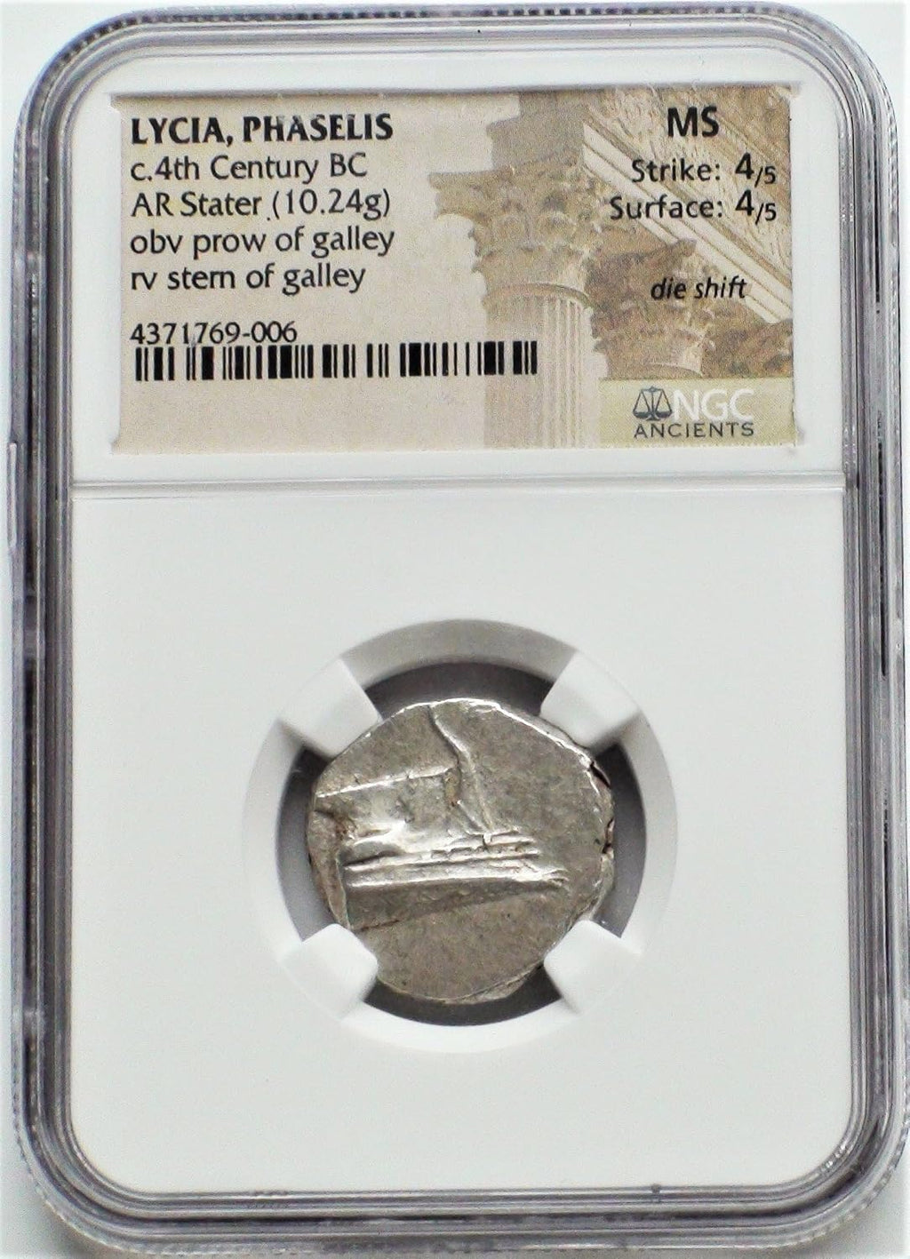 GR 4th Century BC Greece, Antique Ancient Greek Silver Coin, Rare Coins, Galley AR Stater Mint State NGC