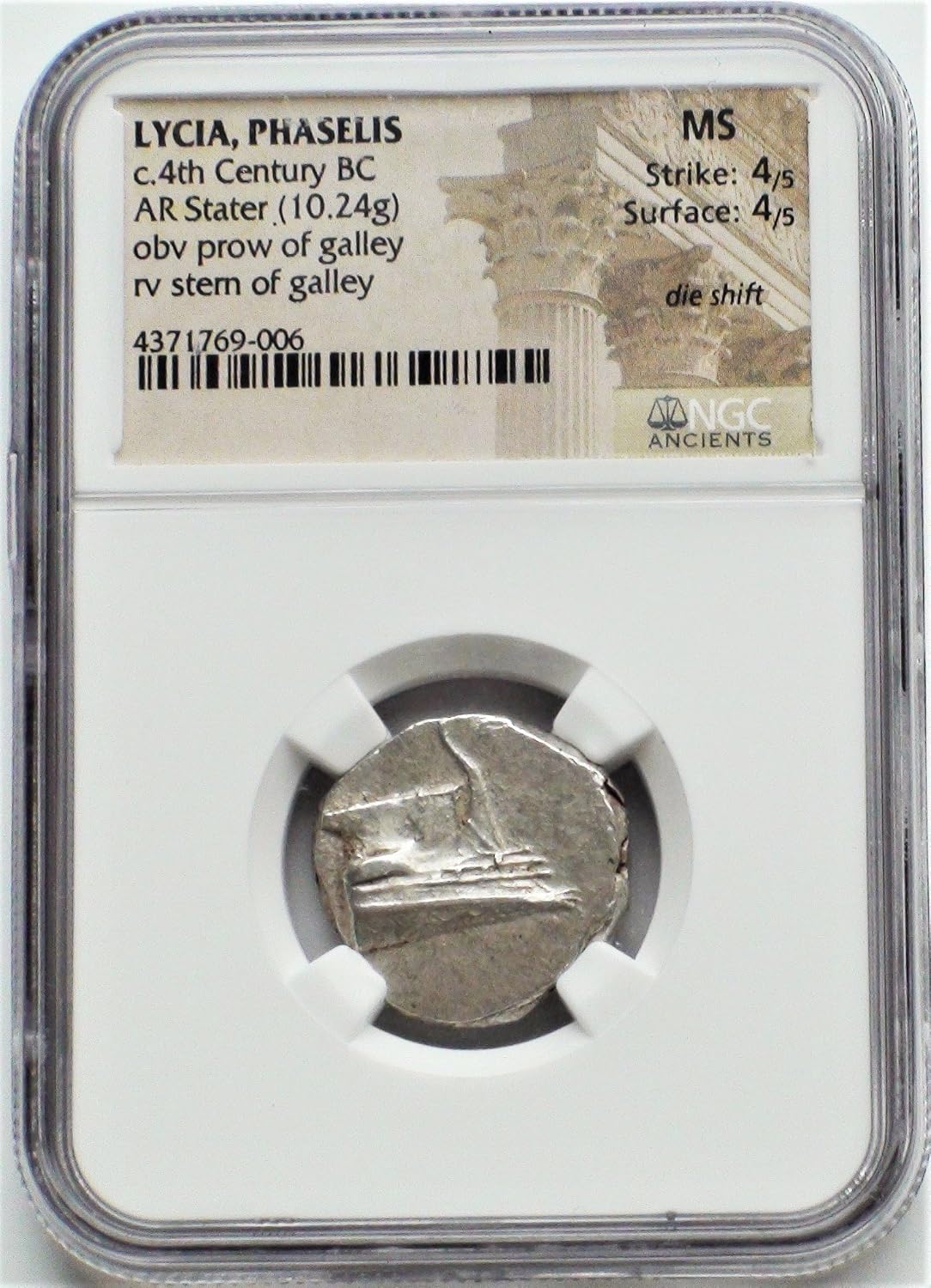 GR 4th Century BC Greece, Antique Ancient Greek Silver Coin, Rare Coins, Galley AR Stater Mint State NGC
