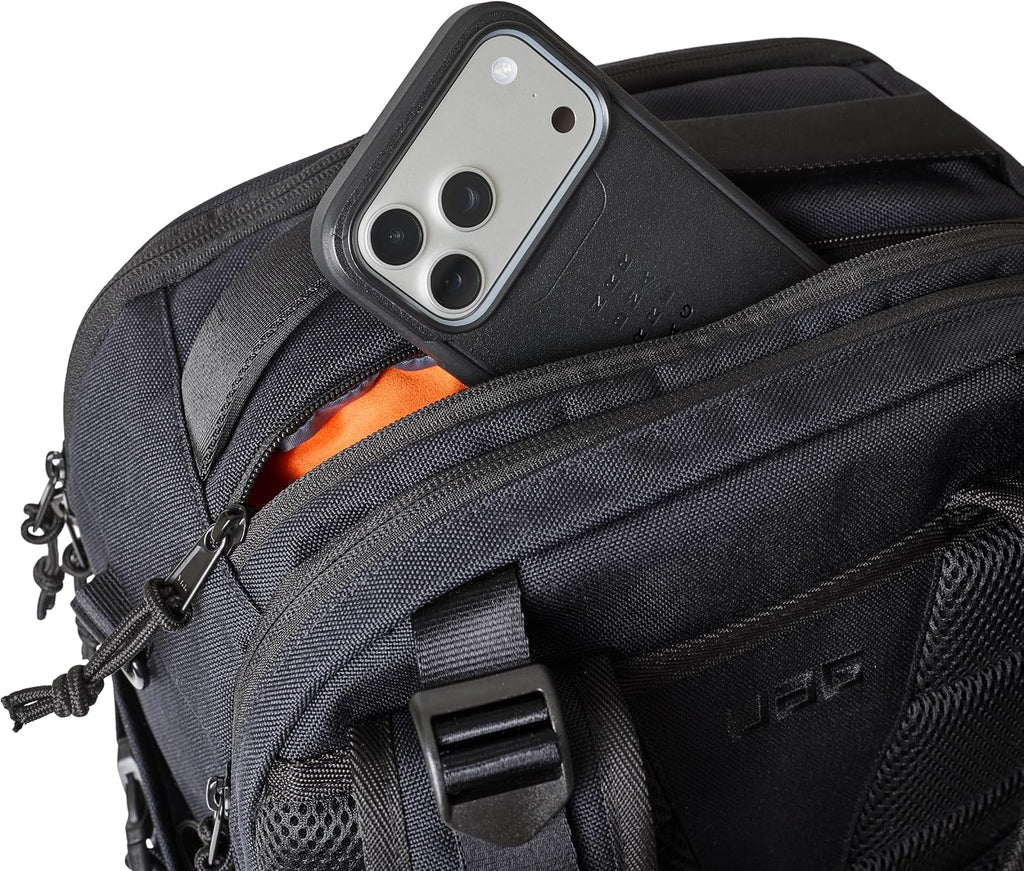 URBAR ARMOR GEAR UAG 24-Liter Laptop Backpack - Fits up to 16' Laptop Clamshell Opening Side Bottle Holder Pocket Travel Carry-on Luggage Daypack, Premium Tech Black