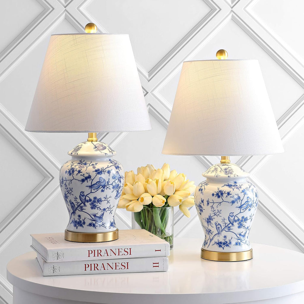 Eyely EYL3005A-SET2 Brussels 22' Chinoiserie Table Lamp for Reading Room, Living Room, Office, Bedroom, Classic, Cottage, Traditional, Blue/White (Set of 2)