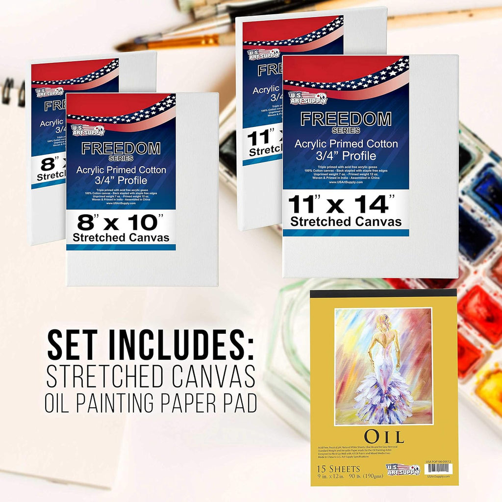 U.S. Art Supply 70-Piece Artist Oil Painting Set with Aluminum Field Easel, Wood Table Easel, 24 Oil Paint Colors, 37 Brushes, 2 Stretched Canvases, 6 Canvas Panels, Painting Pad, Palette & More
