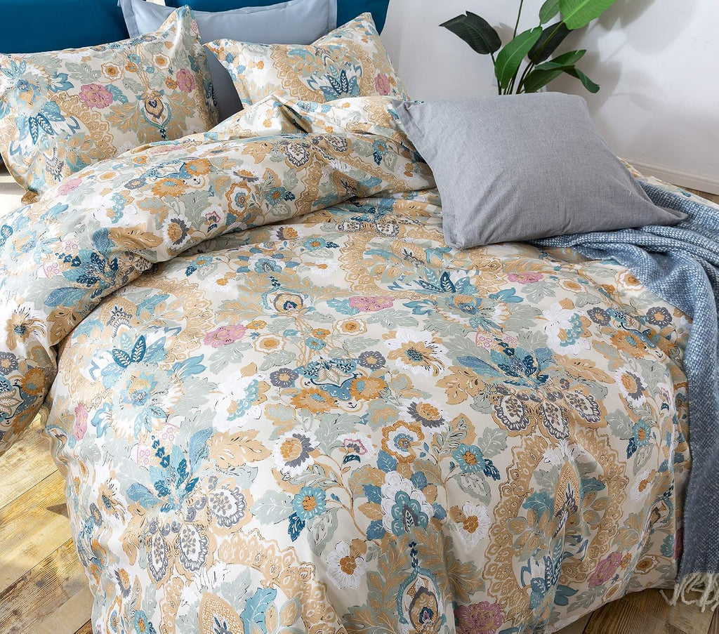 Eikei Damask Medallion Duvet Cover, Luxury Paisley Print Bedding Set, 400 Thread Count Egyptian Cotton (Majorca, King)