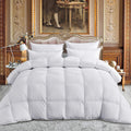 Luxurious Full/Queen Size Goose Down Comforter Duvet Insert, Exquisite Dobby Checkered Design, 1200 Thread Count 100% Egyptian Cotton, Hypoallergenic, 55 oz Fill Weight, Premium Baffle Box, White
