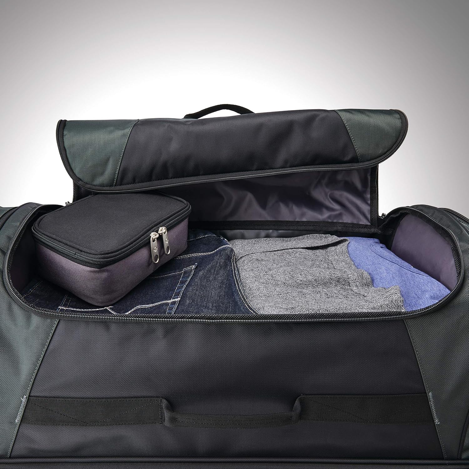 Samsonite Andante 2 Wheeled Duffel Bag – 32-Inch Durable Rolling Luggage with Inline Skate Wheels, Push-Button Handle & Spacious Compartments – Travel-Friendly and Lightweight - Riverrock/Black