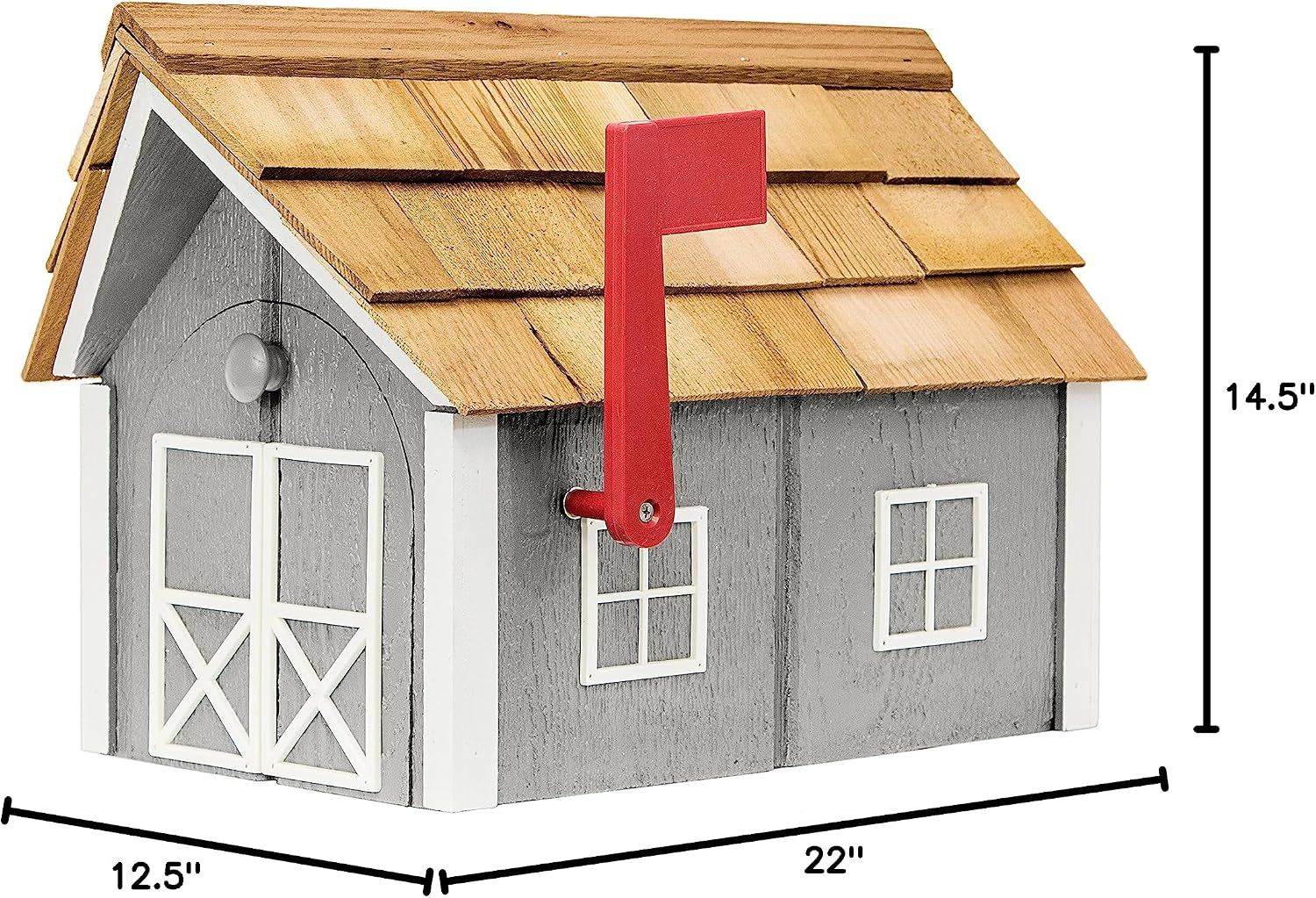 Amish-Made Deluxe Post Mount Wooden Mailbox with Cedar Shingles (Cape Cod Gray with White Trim)