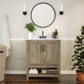 Flash Furniture Vega 30 Inch Bathroom Vanity with Sink Combo, Storage Cabinet with Soft Close Doors and Open Shelf, Carrara Marble Finish Countertop, Brown/White