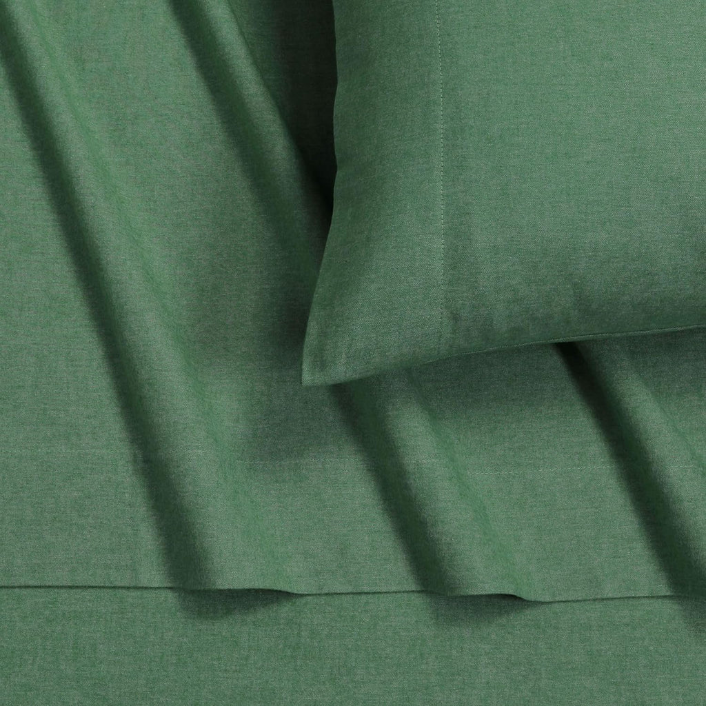 Tribeca Living Yarn Dyed 100% Cotton Queen Velvety Soft Portuguese Flannel Bed Sheet Set, Extra Deep Pocket 4-Piece Bedding Set, 180-GSM Cozy Flannel, Heather Evergreen