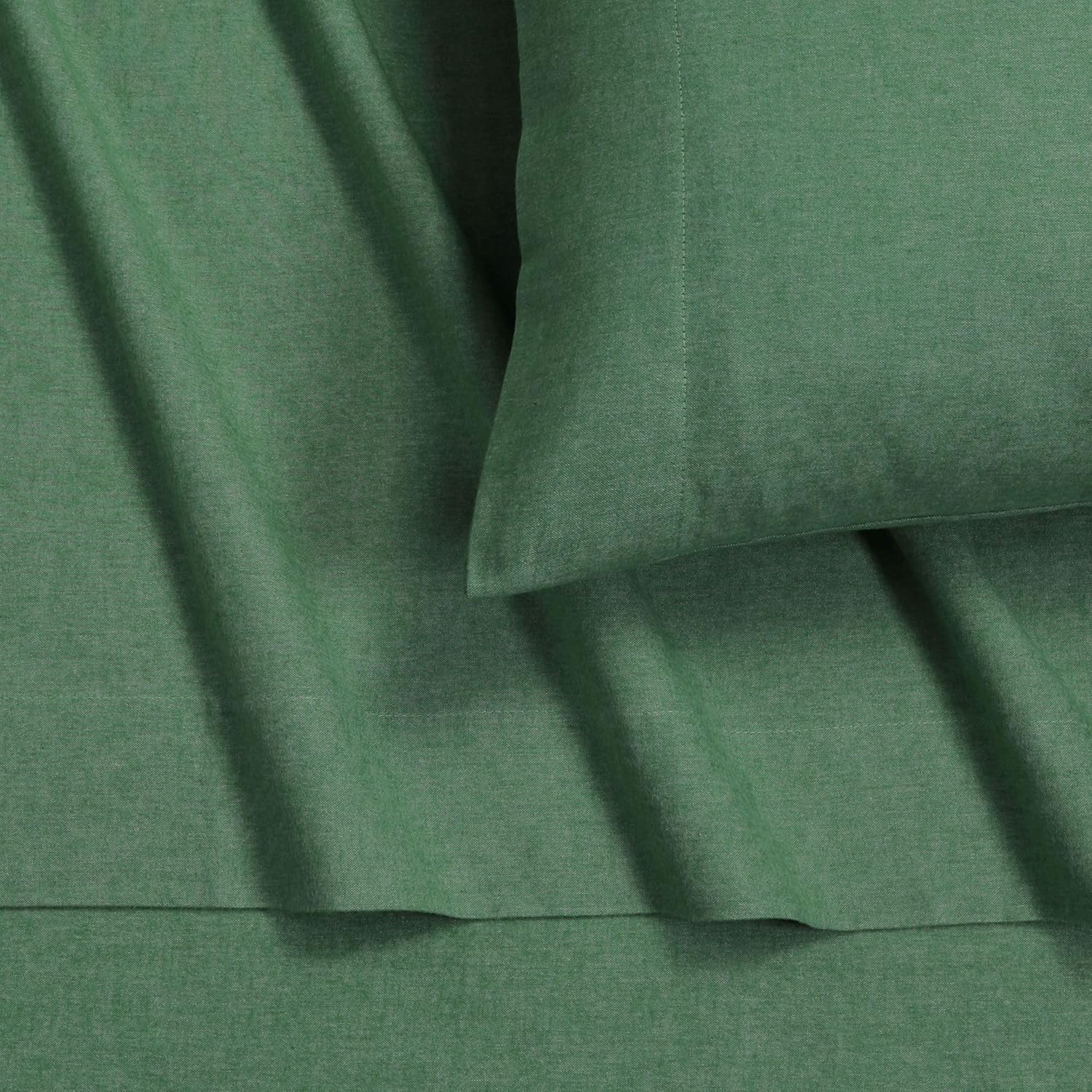 Tribeca Living Yarn Dyed 100% Cotton Queen Velvety Soft Portuguese Flannel Bed Sheet Set, Extra Deep Pocket 4-Piece Bedding Set, 180-GSM Cozy Flannel, Heather Evergreen