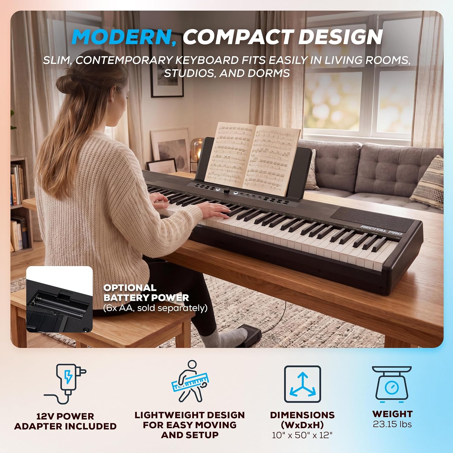 Alesis Recital Pro MKII 88-Key Digital Piano with Weighted Hammer-Action Keys, Speakers, 25 Sounds, USB MIDI and Audio, Sustain Pedal, Skoove and Melodics Piano Lessons
