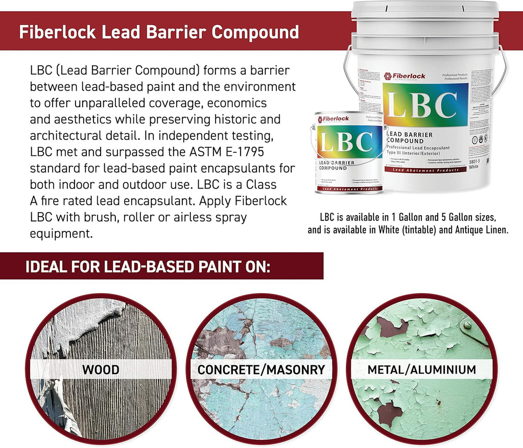 Lead Barrier Compound III, 5 Gallons, White, Industrial Lead Encapsulant, Forms a Barrier Between Lead Based Paint and the Environment, Ideal for Both Indoors & Outdoors