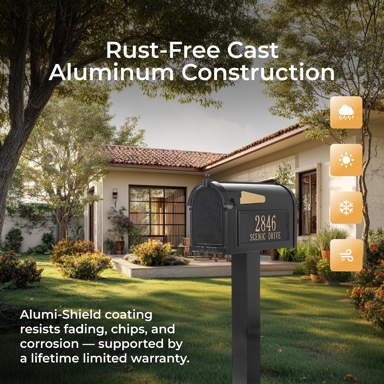 Whitehall Products Premium Capitol Mailbox Package with Personalized Side Plaques | Standard Post Fashion and Function with a Classic Design. Black