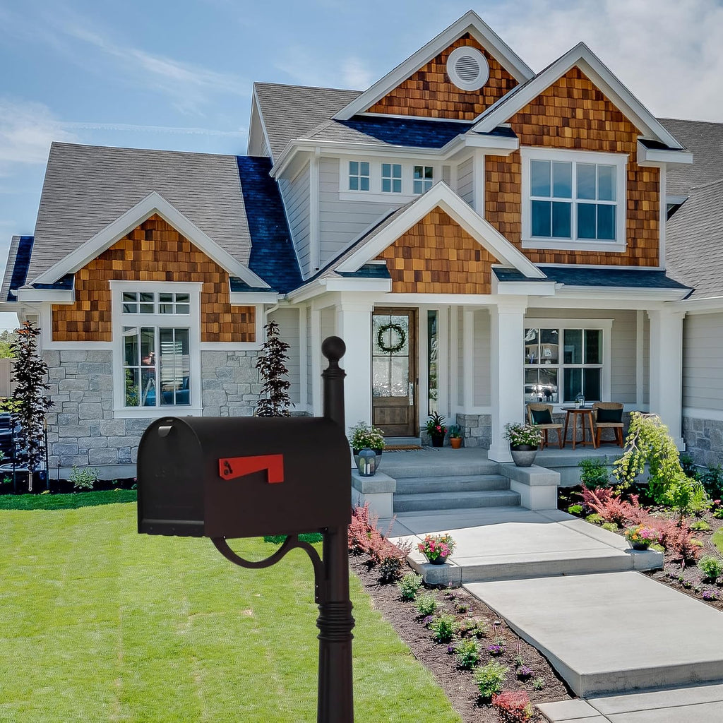 Titan Steel Curbside Mailbox with Ashland Post - Black Mailbox with Aluminum Post - SCH-1016S_SPK-600-BLK