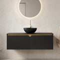 48 Inch Bathroom Vanity with Sink, Floating Fluted Vanity with Vessel Sink, Modern Wall Mounted Bathroom Vanity Cabinet with 2 Doors, Bowl Vessel Sink & Sintered Stone Top, Black