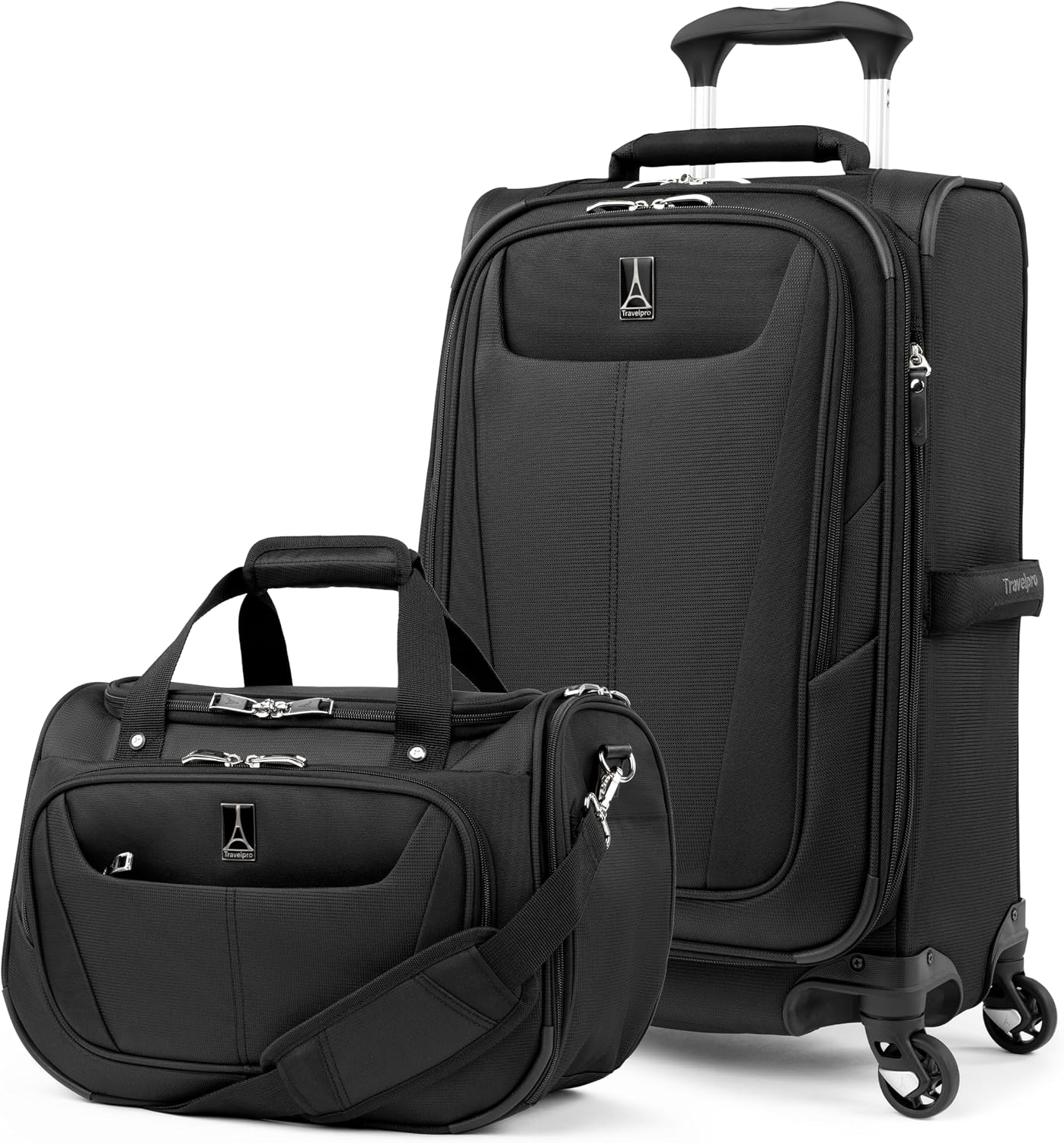 Travelpro Maxlite 5 Softside 2pc Set Expandable Carry On Luggage with 4 Spinner Wheels/Soft Underseat Tote, Lightweight Suitcase, Men and Women, Black
