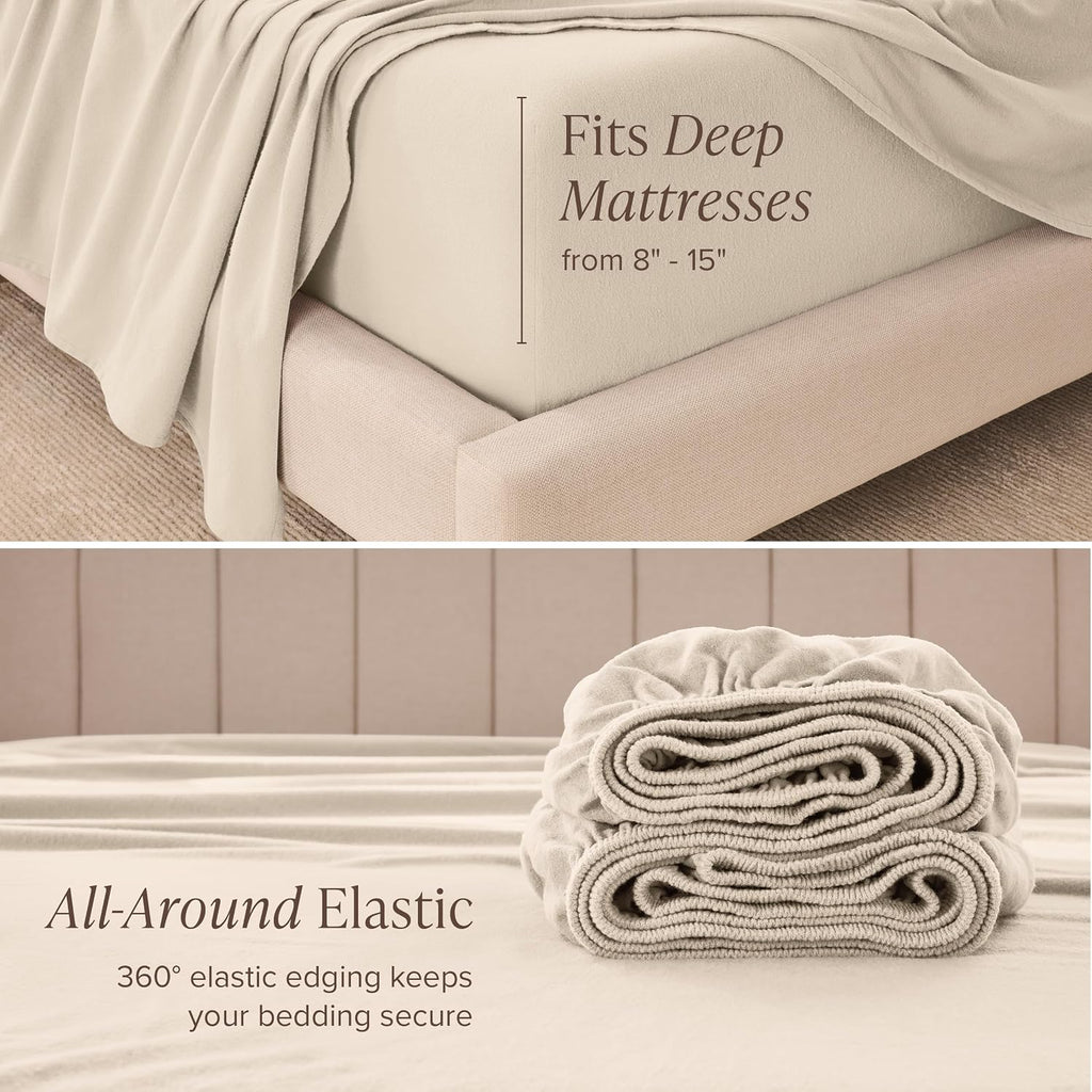 Bare Home Organic Cotton Flannel Sheet Set - Split King Size - 100% Cotton - Double Brushed for Extra Softness & Comfort - Warm, Cozy, and Durable - Breathable - Bed Sheets (Split King, Sand)