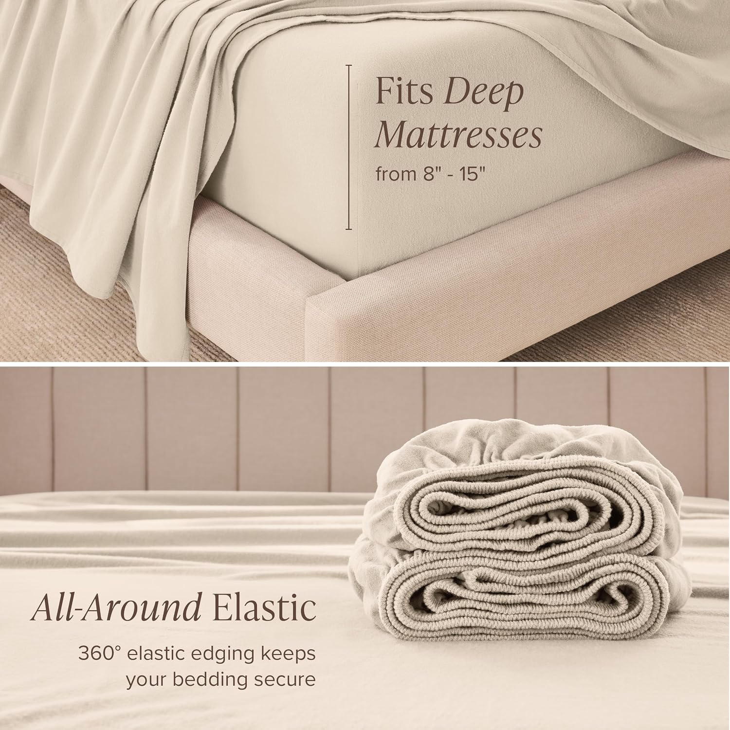 Bare Home Organic Cotton Flannel Sheet Set - Split King Size - 100% Cotton - Double Brushed for Extra Softness & Comfort - Warm, Cozy, and Durable - Breathable - Bed Sheets (Split King, Sand)