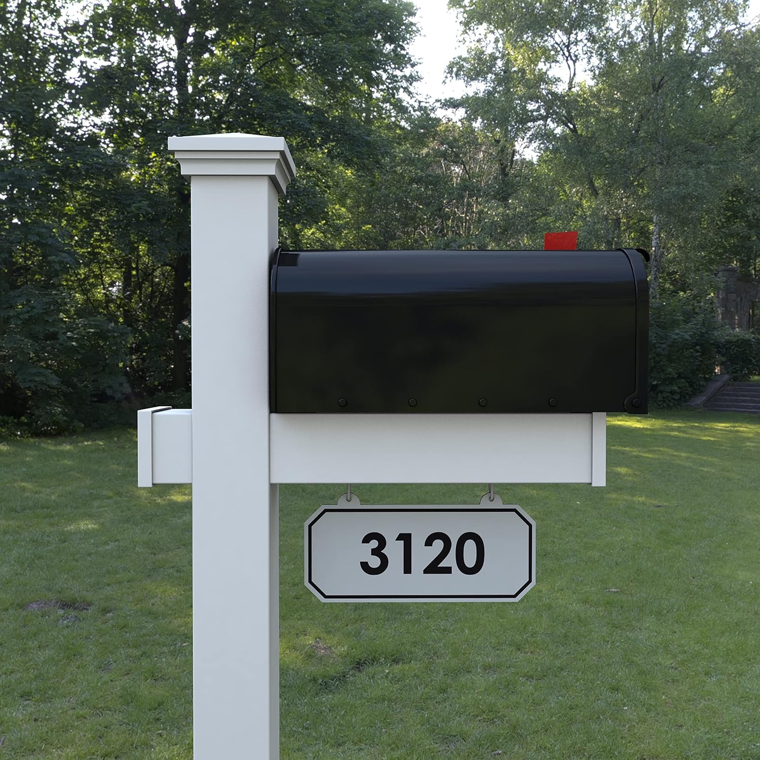 4Ever Products The Saybrook Vinyl Mailbox Post System - Includes Black Steel Mailbox and Custom Street Address