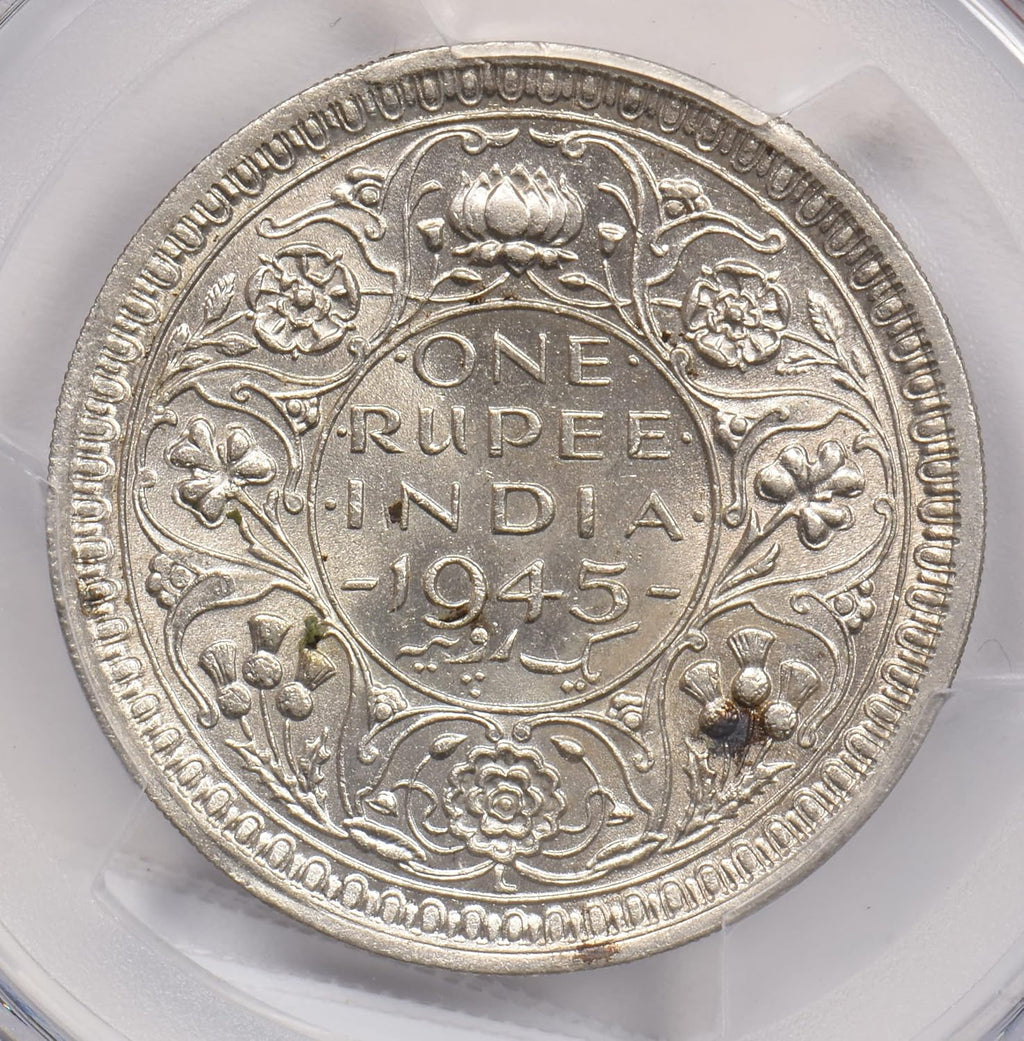 Collectible Coin British India 1945 L Rupee PCGS MS 62 rare condition SW-9.34 Small 5 PC1248