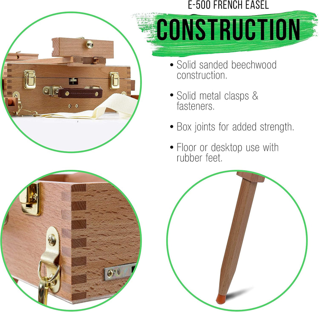 U.S. Art Supply Large Beechwood French Easel, Adjustable Plein Air Easels Sketchbox Tripod for Field & Studio Painting Easel for Adults, Drawing, Display - Portable with Artist Drawer & Palette