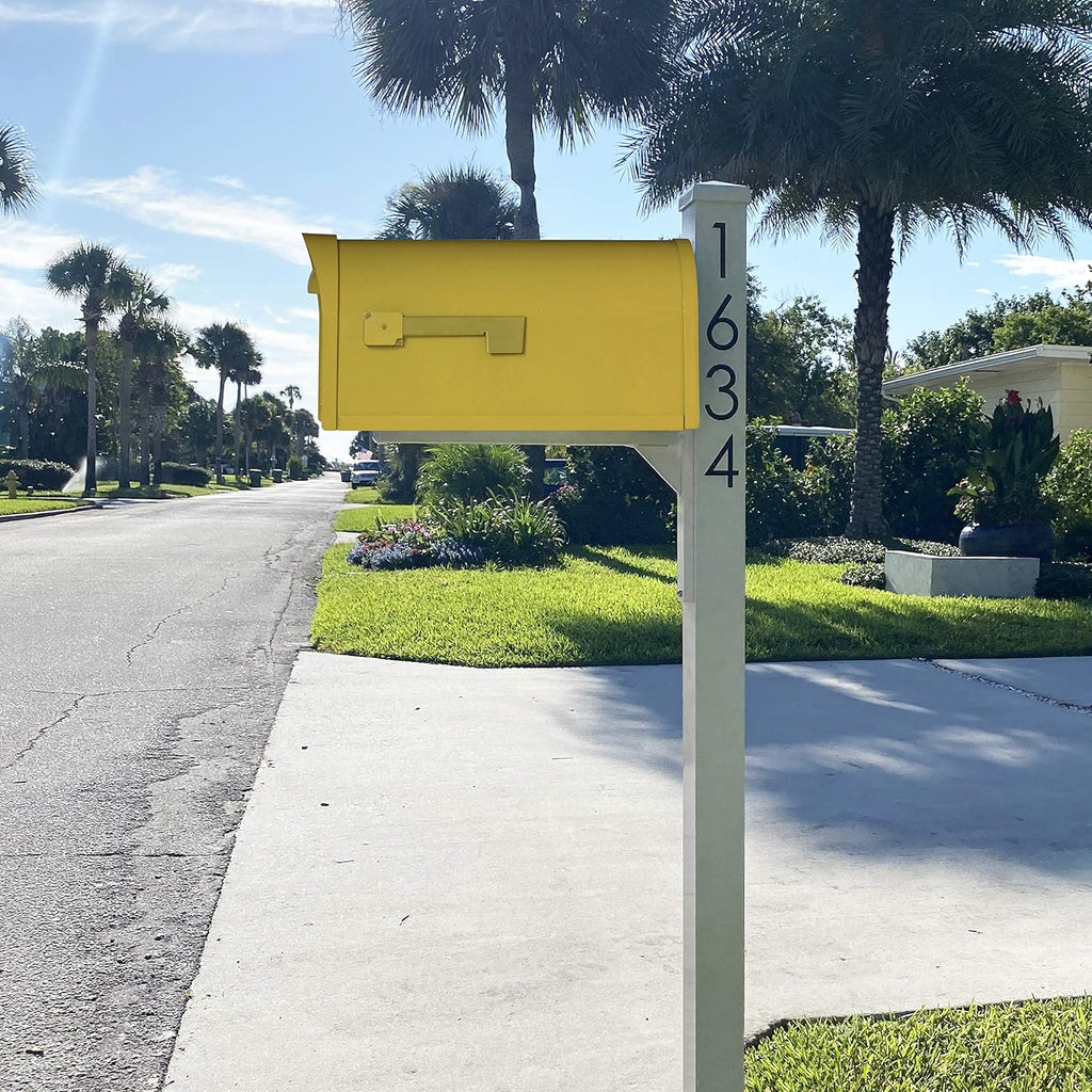 Special Lite Mid Modern Dylan Curbside Mailbox with Wellington Post - Yellow Aluminum Mailbox with Post - SCD1008YEL_SPK720IVR_VN