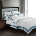 Casabolaj Shading 3 Pieces Do Not Include Filling Duvet Cover Set 100% Egyptian Cotton Sateen Luxury 400 TC Frame Patchwork Button Closure and Corner Ties-White/Blue/Sapphire (California King)