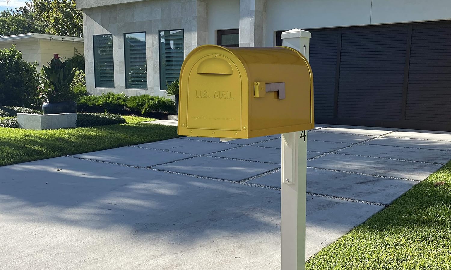 Special Lite Mid Modern Dylan Curbside Mailbox with Wellington Post - Yellow Aluminum Mailbox with Post - SCD1008YEL_SPK720IVR_VN