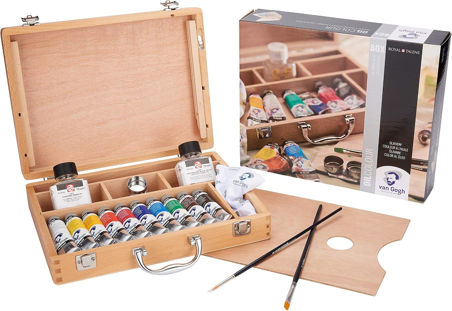 Van Gogh Oil Color Paint, 10x40ml Tubes + Accessories, Wooden Box Basic Set