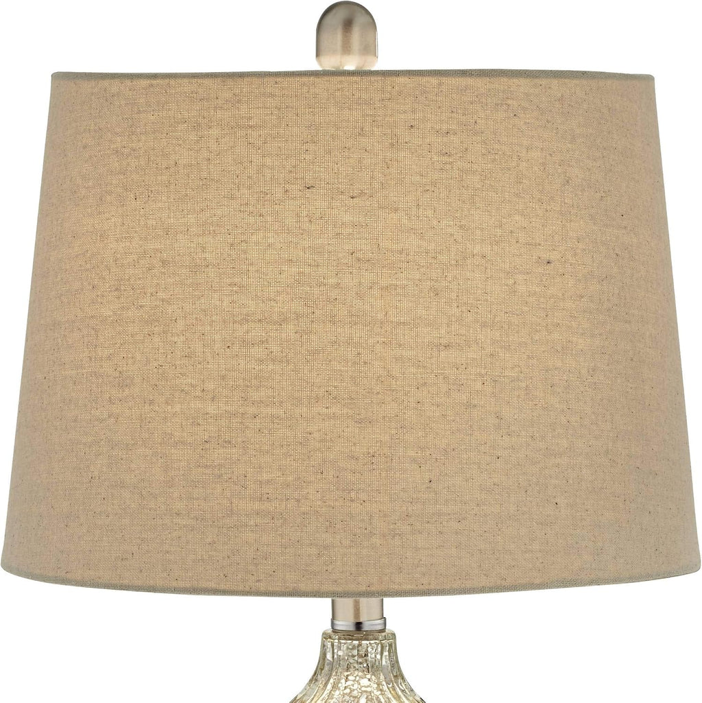 Regency Hill Lili Table Lamps 25' High Set of 2 Fluted Mercury Glass Brushed Silver Metal Double Gourd Drum Shade Decor for Living Room Bedroom House Bedside Nightstand Home Office