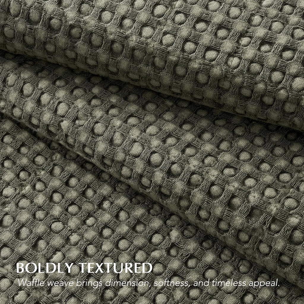 EverGrace Stonewashed 100% Natural Cotton Waffle Quilt Set Queen Size 3 Pieces, Durable, Textured & Substantial Bedding, Quilted Coverlet Bedspread with 2 Shams for All Seasons, Olive Green