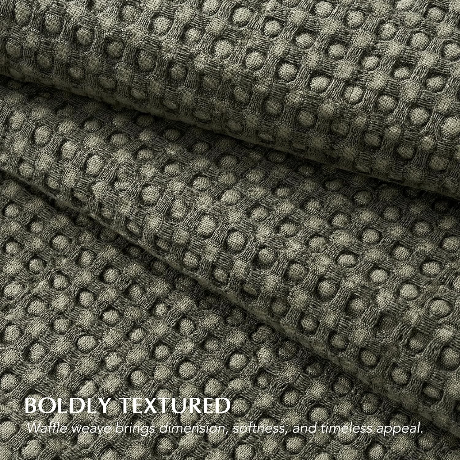 EverGrace Stonewashed 100% Natural Cotton Waffle Quilt Set Queen Size 3 Pieces, Durable, Textured & Substantial Bedding, Quilted Coverlet Bedspread with 2 Shams for All Seasons, Olive Green