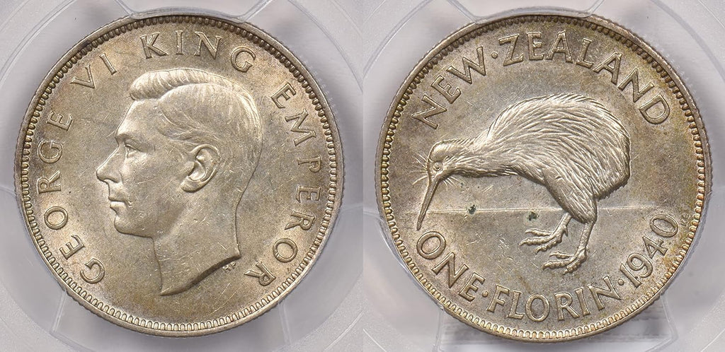 Collectible Coin New Zealand 1940 Florin Kiwi Bird animal PCGS AU 55 rare condition PC1259