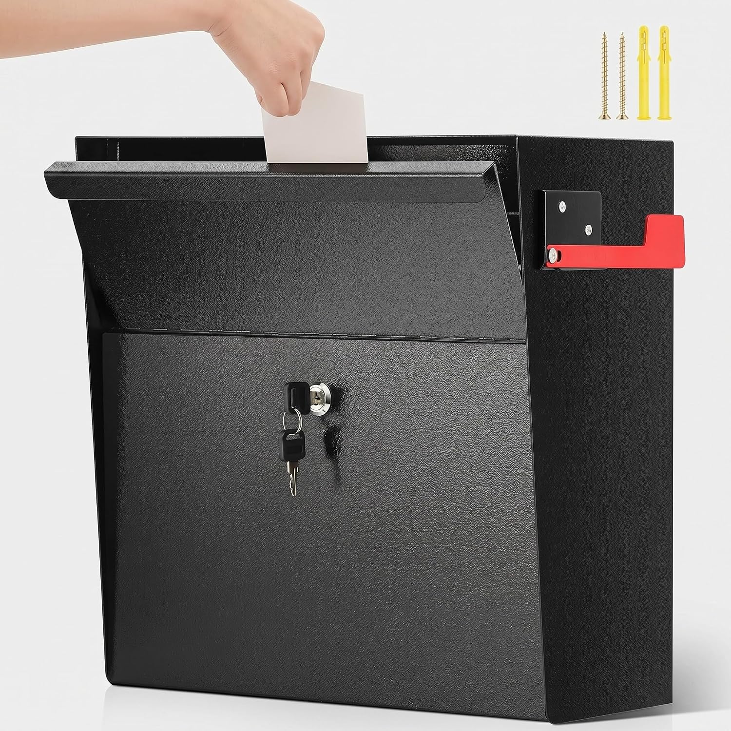 Yaocom Extra Large Wall Mount Mailboxes for Outside 18 x 16.5 x 7 Inches Locking Security Mail Box Galvanized Steel Wall Mailbox Large Capacity Post Box with Key Lock and Reflective Stickers(Black)