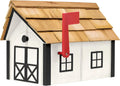 Amish-Made Deluxe Post Mount Wooden Mailbox with Cedar Shingles (White with Black Trim)