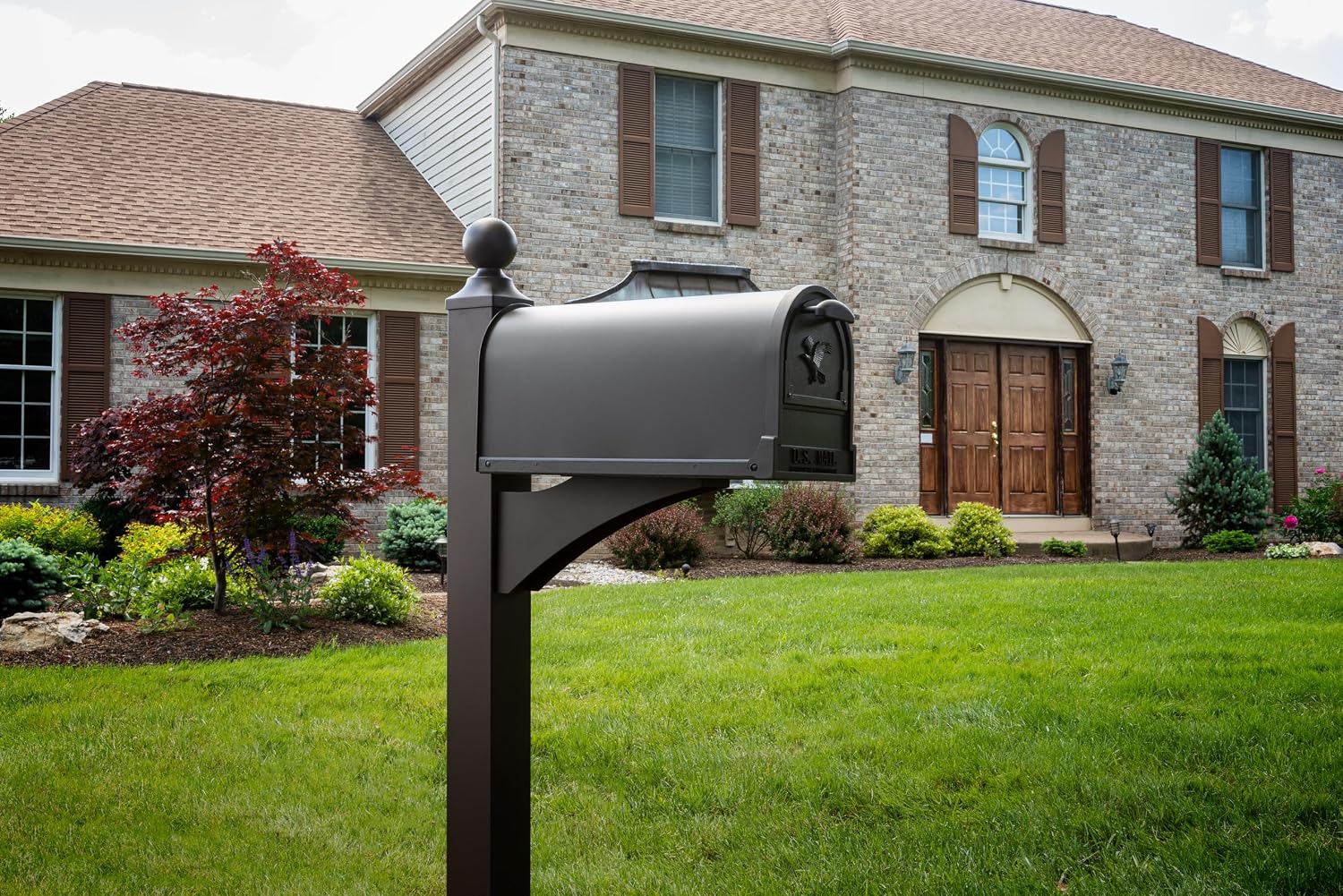Architectural Mailboxes Landover Aluminum Mailbox Post with Arlington Large Textured Bronze Mailbox