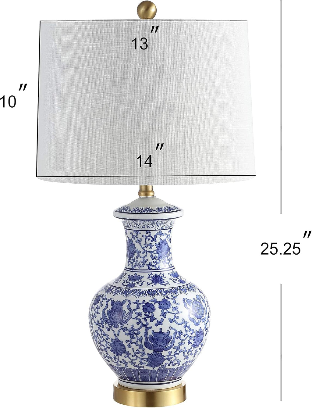 JONATHAN Y 25.25' Blue/White Ceramic Ginger Jar Table Lamp Set of 2, Traditional Brass Gold Base for Living Room Bedroom, White Linen Drum Shade, LED Bulbs Included JYL1072A-SET2