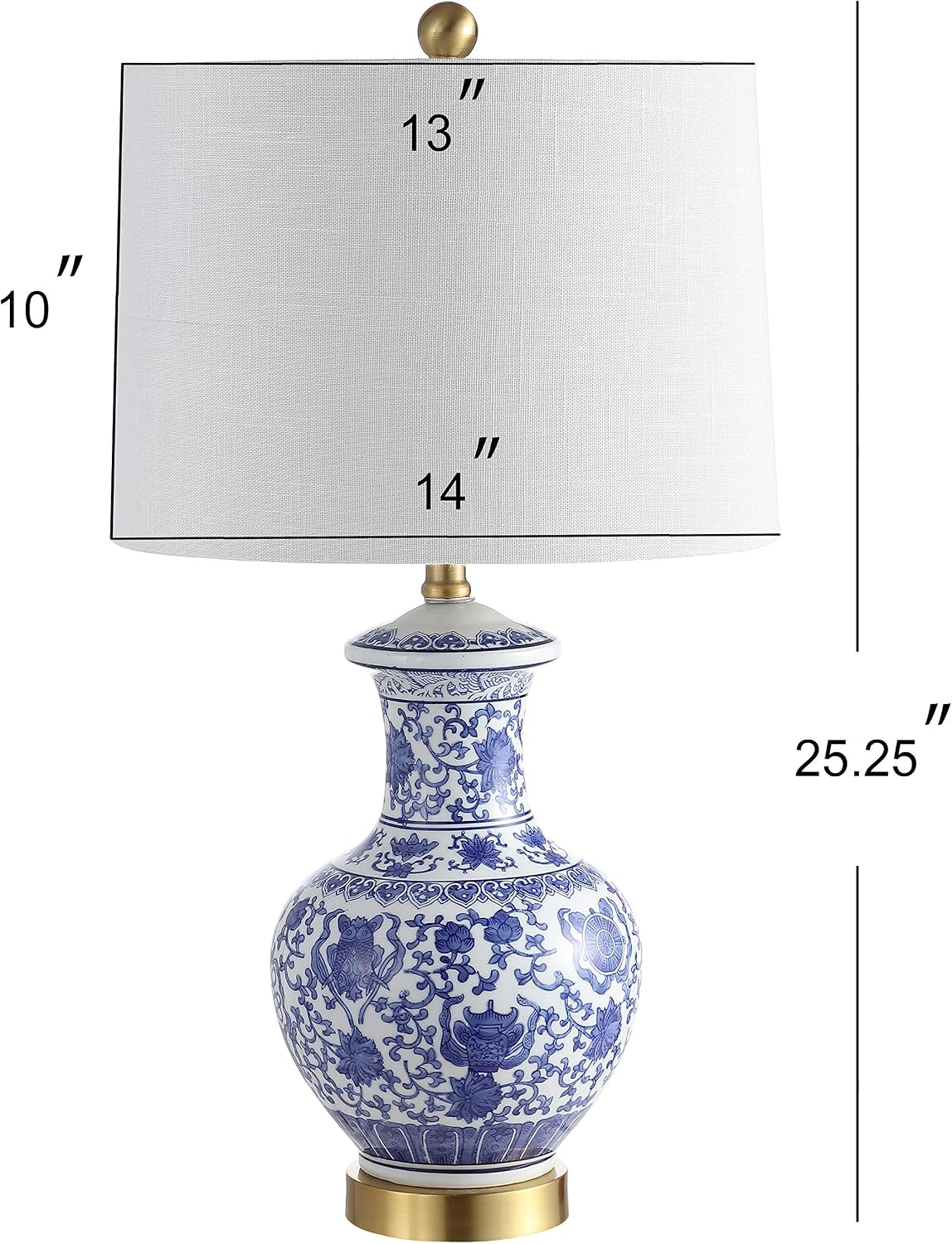 JONATHAN Y 25.25' Blue/White Ceramic Ginger Jar Table Lamp Set of 2, Traditional Brass Gold Base for Living Room Bedroom, White Linen Drum Shade, LED Bulbs Included JYL1072A-SET2