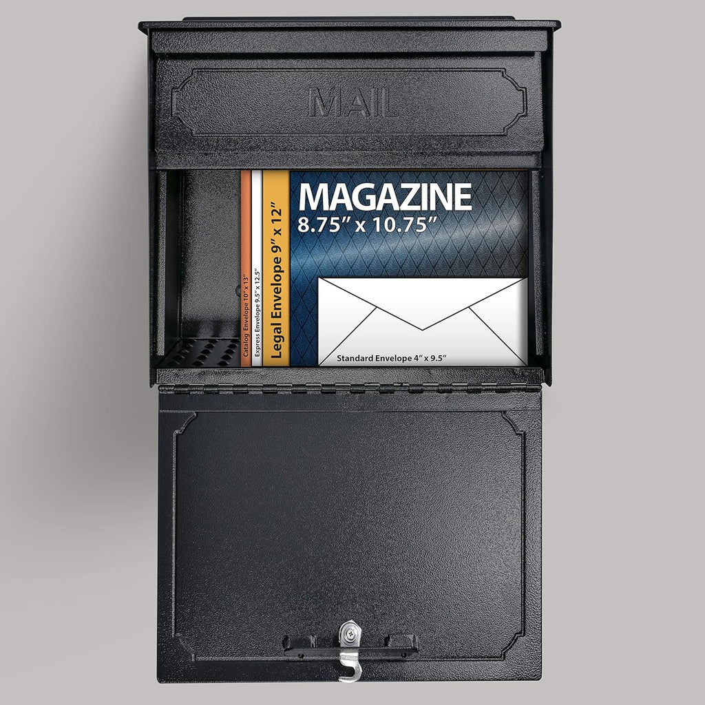Mail Boss 7172 Townhouse Locking Security Wall Mount Mailbox, Black, Pack of 1