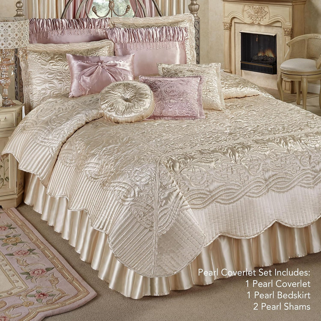 Touch of Class Prima Quilted Bedding | Pearl Coverlet Set | 4 Piece Queen Set