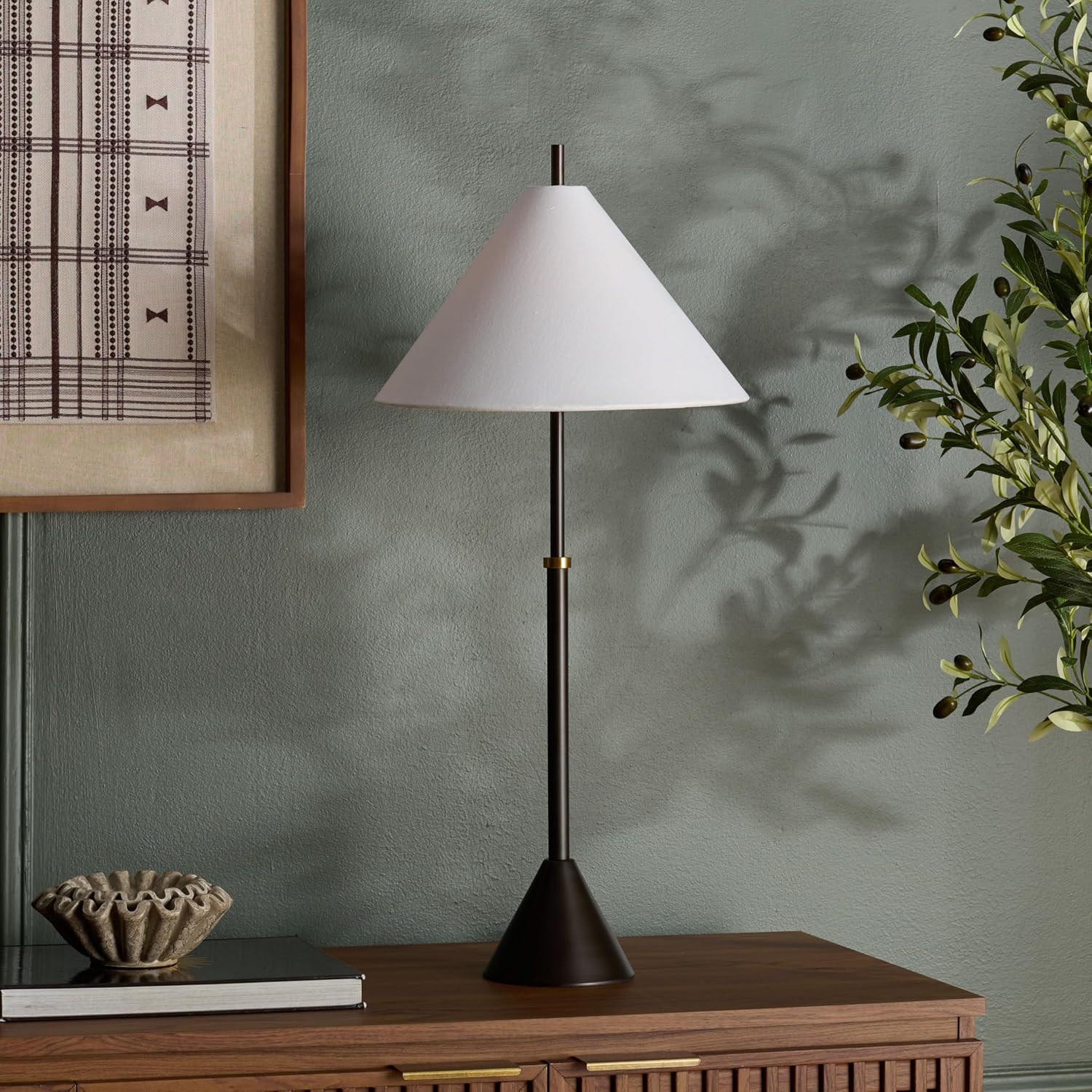 SAFAVIEH Lighting Collection - Troye Antique Silver Metal Table Lamp with White Fabric Shade, 30' Modern Bedside or Desk Light, E26 Bulb Compatible (TBL8004A)