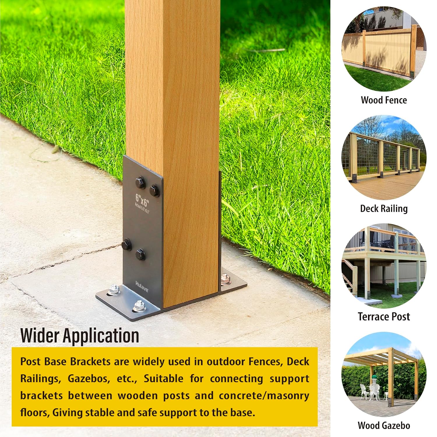 Hulave 2Pack Stainless Steel 6 x 6 (Actual: 5.5' x 5.5') Post Base, Suitable for Terrace Railing, Fence, Gazebo, Porch, etc Concrete Support Anchor Base Post Anchor Bracket (Dark Gray)