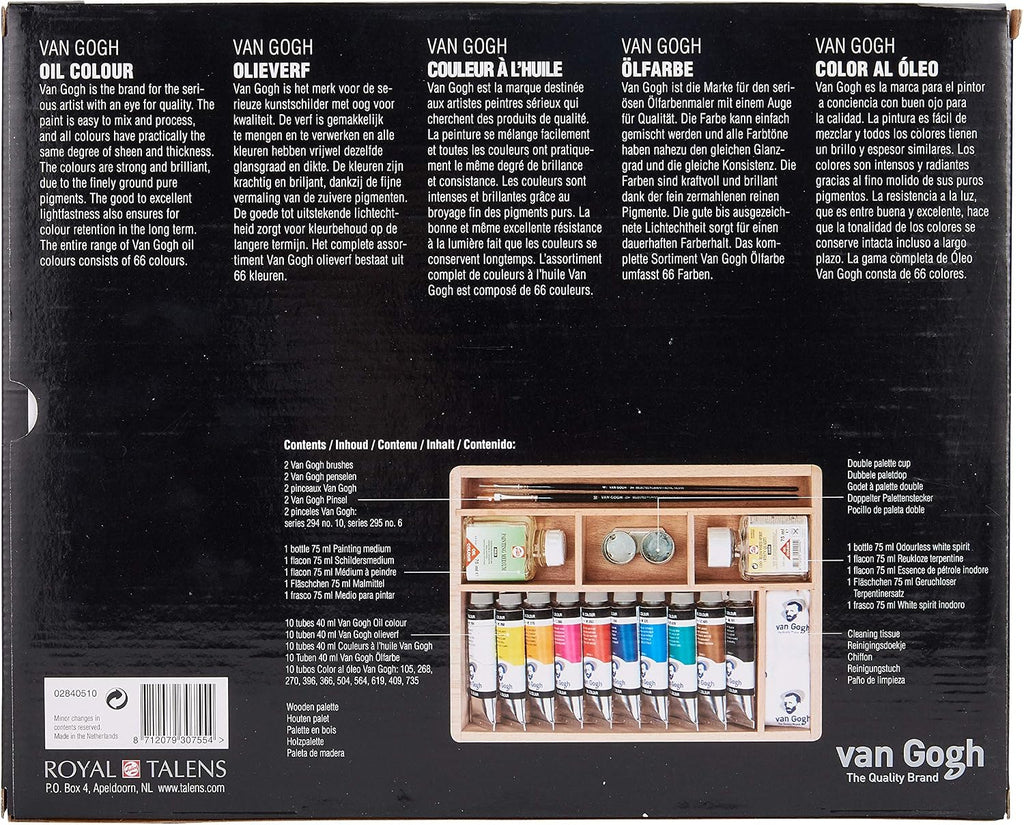 Van Gogh Oil Color Paint, 10x40ml Tubes + Accessories, Wooden Box Basic Set