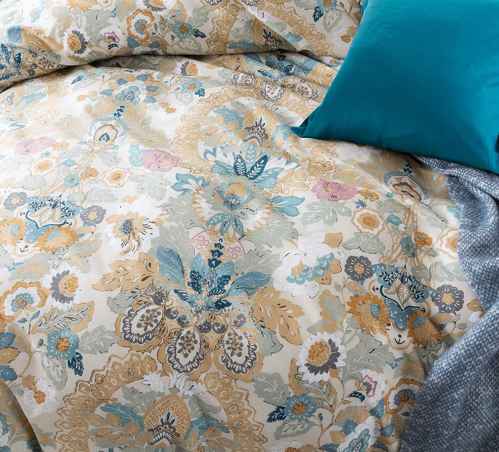 Eikei Damask Medallion Duvet Cover, Luxury Paisley Print Bedding Set, 400 Thread Count Egyptian Cotton (Majorca, King)