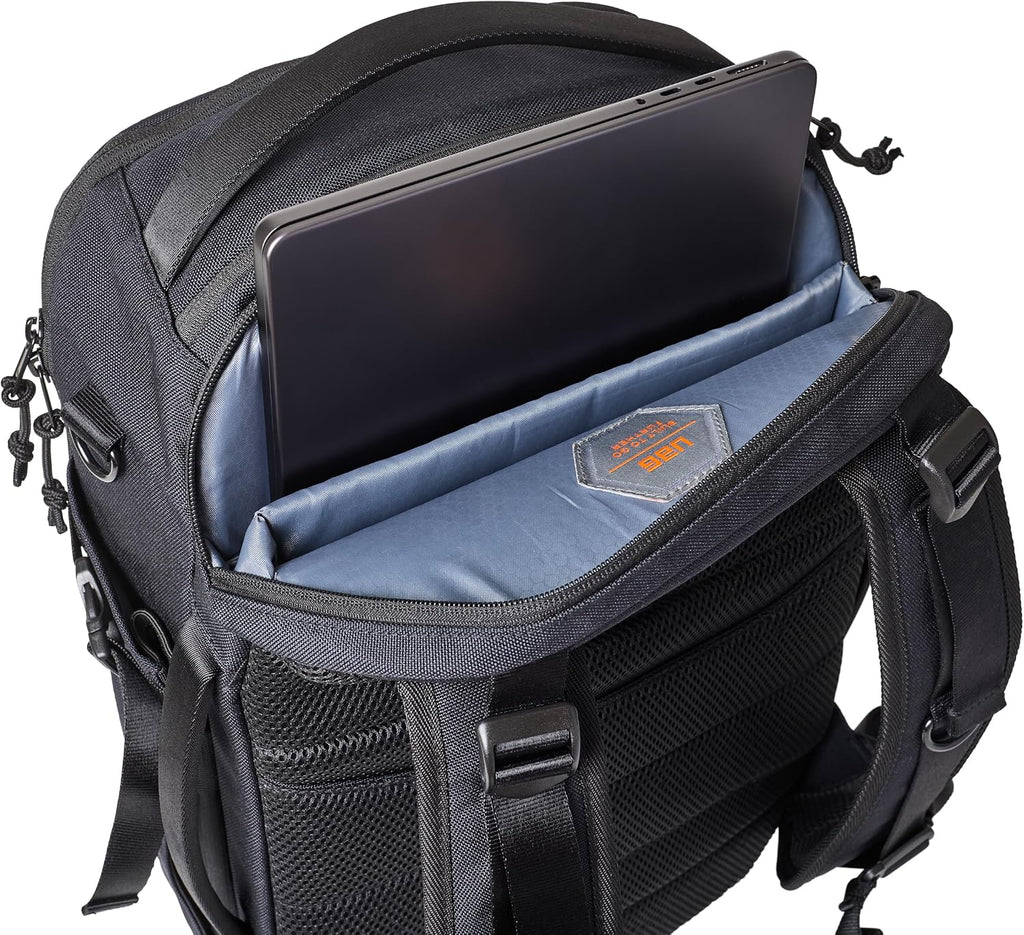 URBAR ARMOR GEAR UAG 24-Liter Laptop Backpack - Fits up to 16' Laptop Clamshell Opening Side Bottle Holder Pocket Travel Carry-on Luggage Daypack, Premium Tech Black