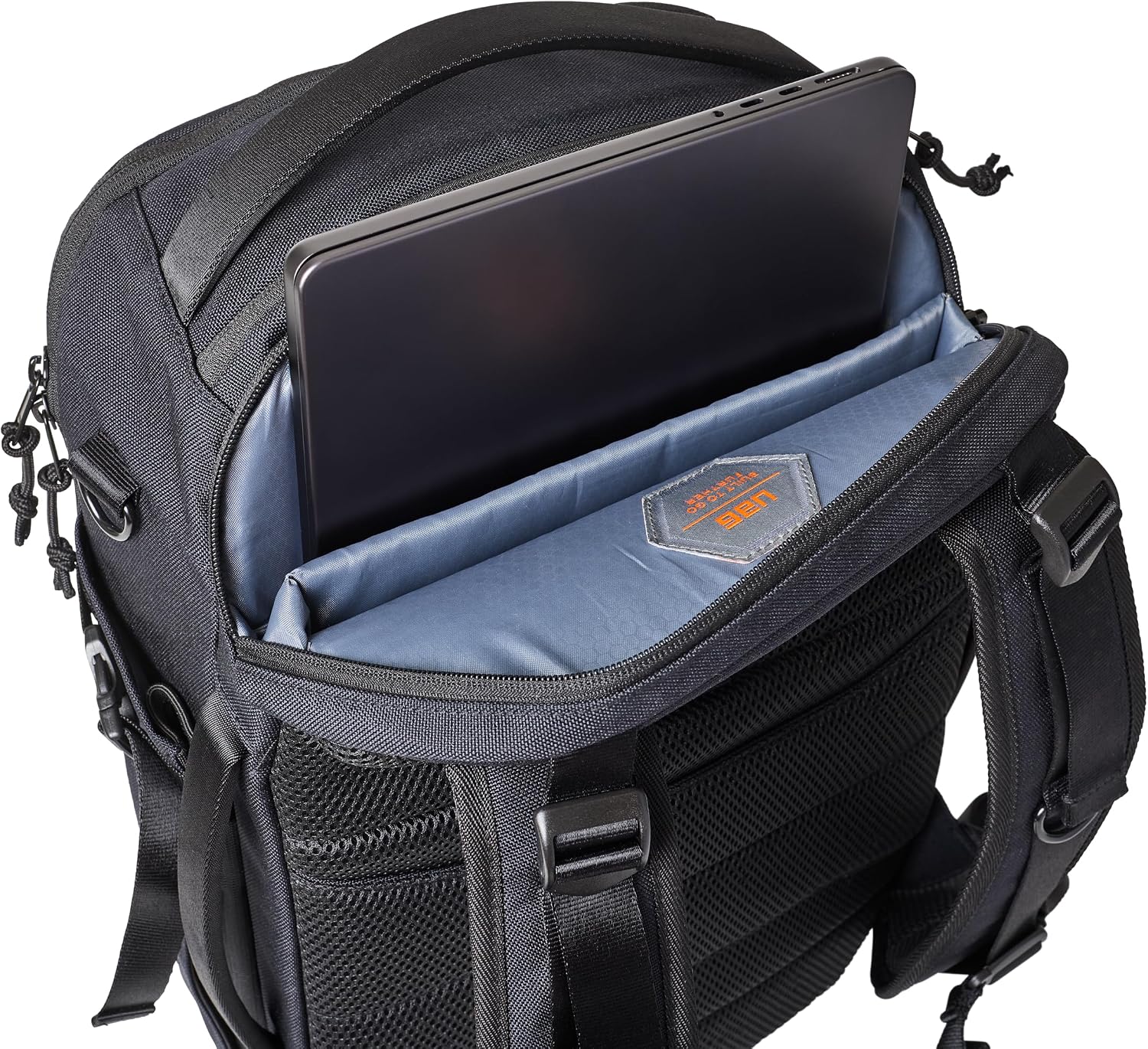 URBAR ARMOR GEAR UAG 24-Liter Laptop Backpack - Fits up to 16' Laptop Clamshell Opening Side Bottle Holder Pocket Travel Carry-on Luggage Daypack, Premium Tech Black
