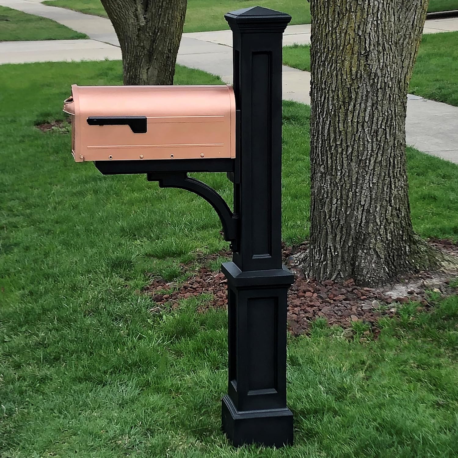 Mayne 580B00300 25x8 Black Newport Mail Post and Hillsborough 5593C-CG-10 Copper Galvanized Steel Large Capacity Post Mount Mailbox
