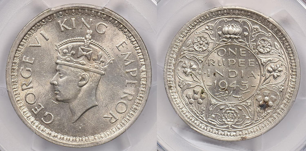 Collectible Coin British India 1945 L Rupee PCGS MS 62 rare condition SW-9.34 Small 5 PC1248