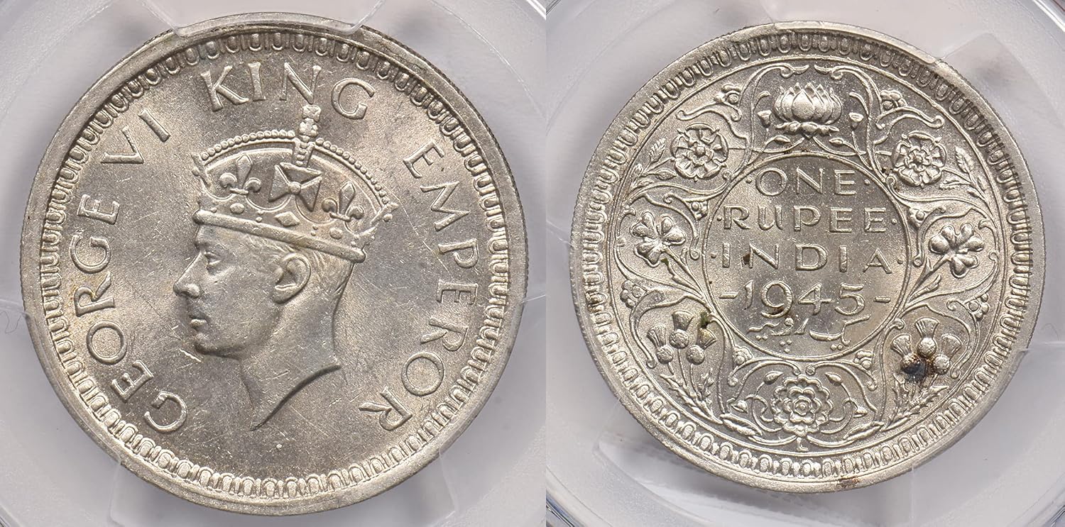 Collectible Coin British India 1945 L Rupee PCGS MS 62 rare condition SW-9.34 Small 5 PC1248