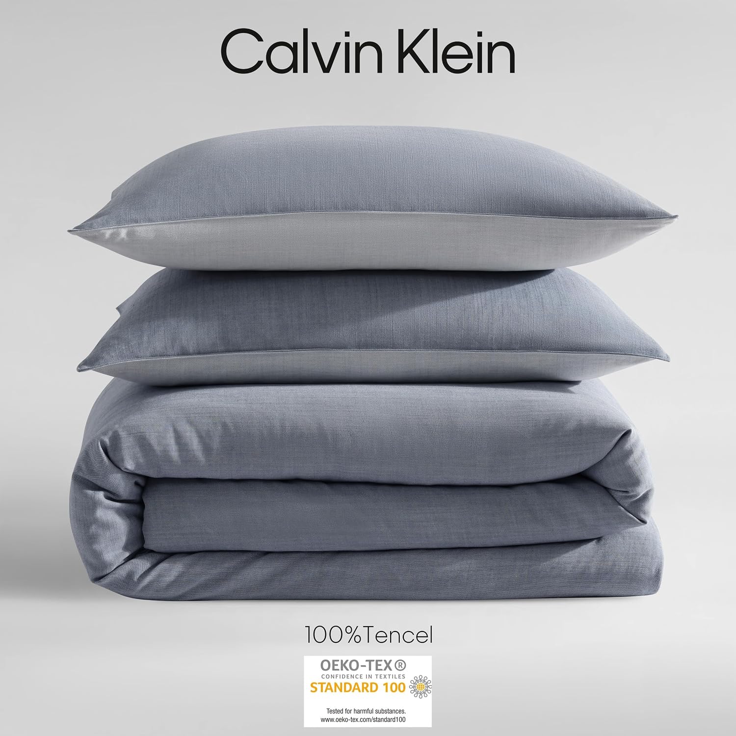 Calvin Klein - Queen Duvet Cover Set, Soft & Reversible Bedding, Crisp Feel with Tailored Top-Stitching & Hidden Zipper, 3 Piece Bed Set with Matching Pillowcases (Slate Blue)