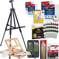 U.S. Art Supply 70-Piece Artist Oil Painting Set with Aluminum Field Easel, Wood Table Easel, 24 Oil Paint Colors, 37 Brushes, 2 Stretched Canvases, 6 Canvas Panels, Painting Pad, Palette & More