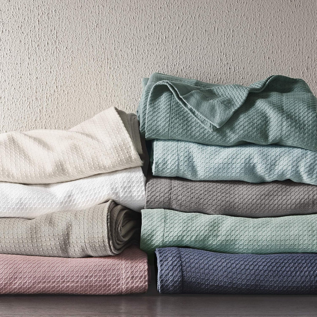 Madison Park 100% Egyptian Cotton Lightweight Summer Blanket, Breathable Waffle Knit Design, Soft Cozy All-Season Throw for Bed, Couch or Sofa, Grey Full/Queen Size (90'x90')